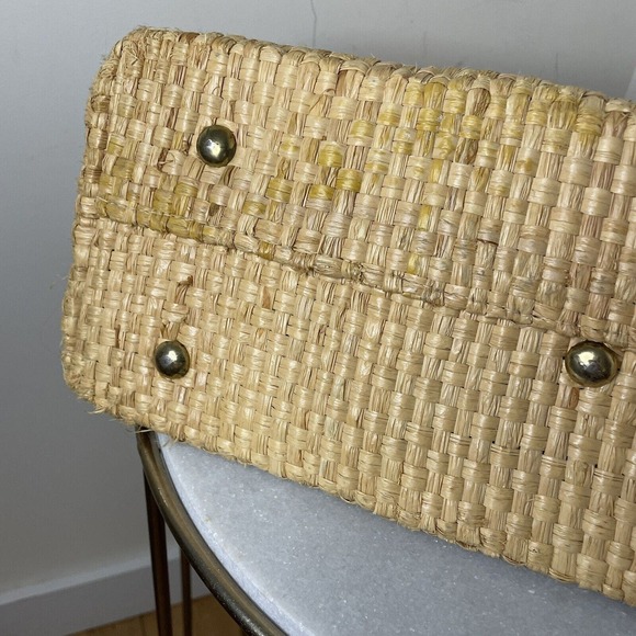 VTG Boho Mid-century Natural Straw Raffia Bag Tote Bamboo Accent Summer Beach - Picture 16 of 16